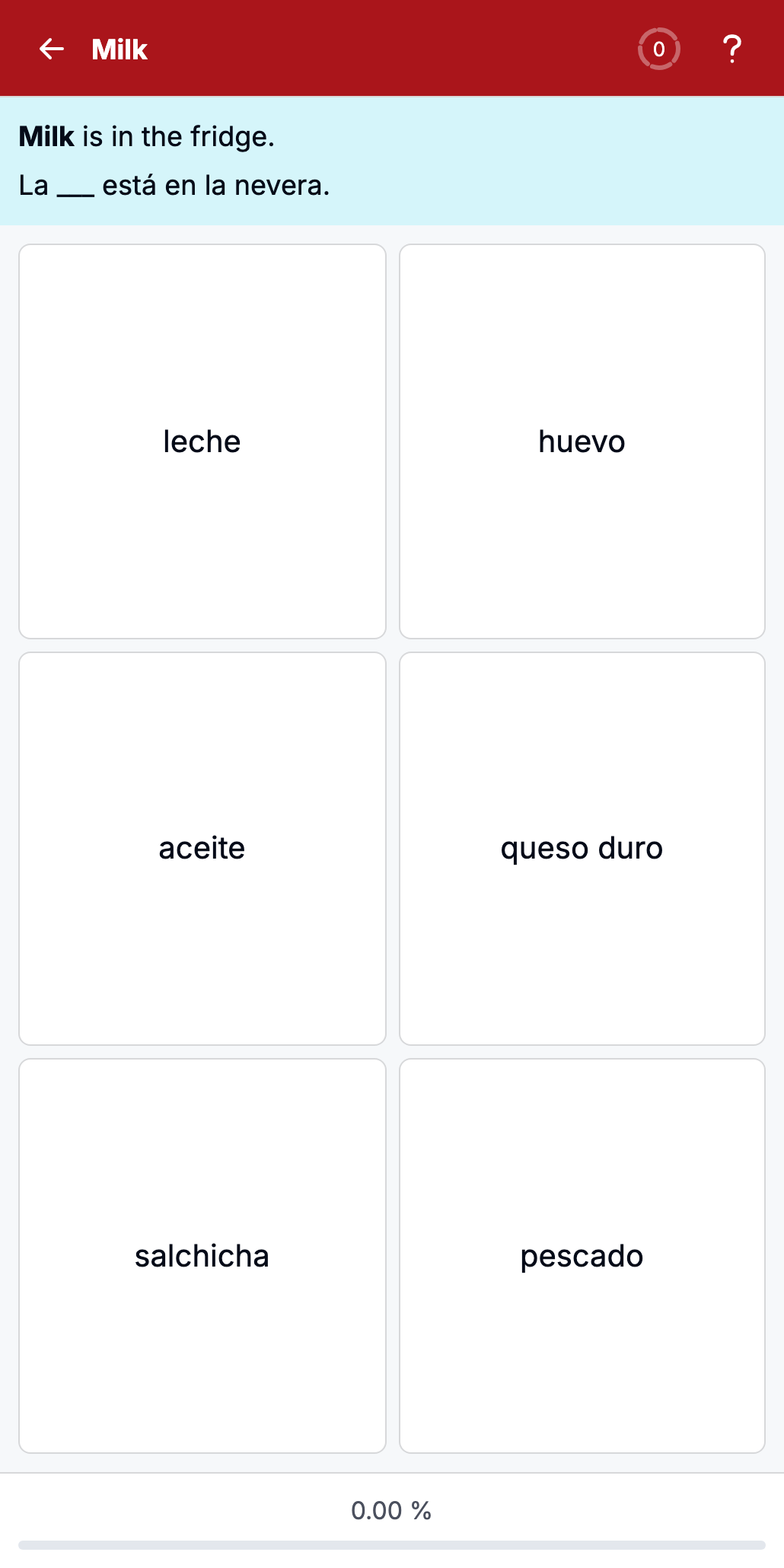 Spanish exercise with a masked sentence and answer choices