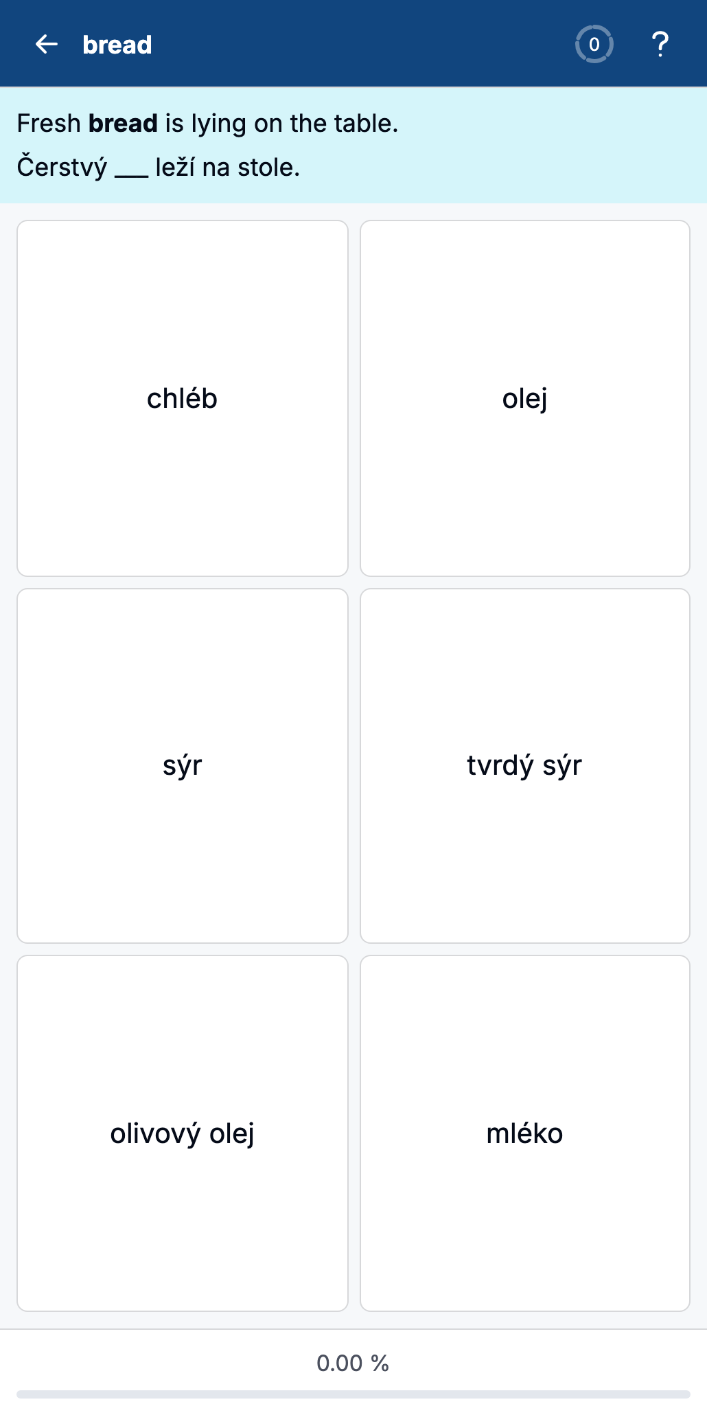 Czech exercise with a masked sentence and answer choices