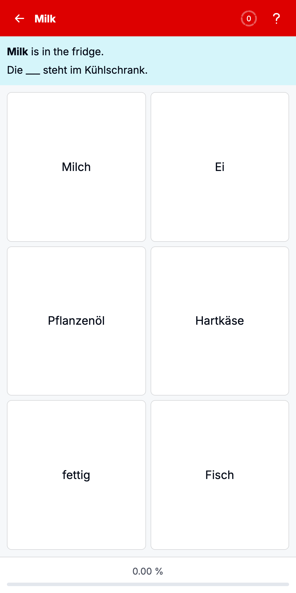 German exercise with a masked sentence and answer choices