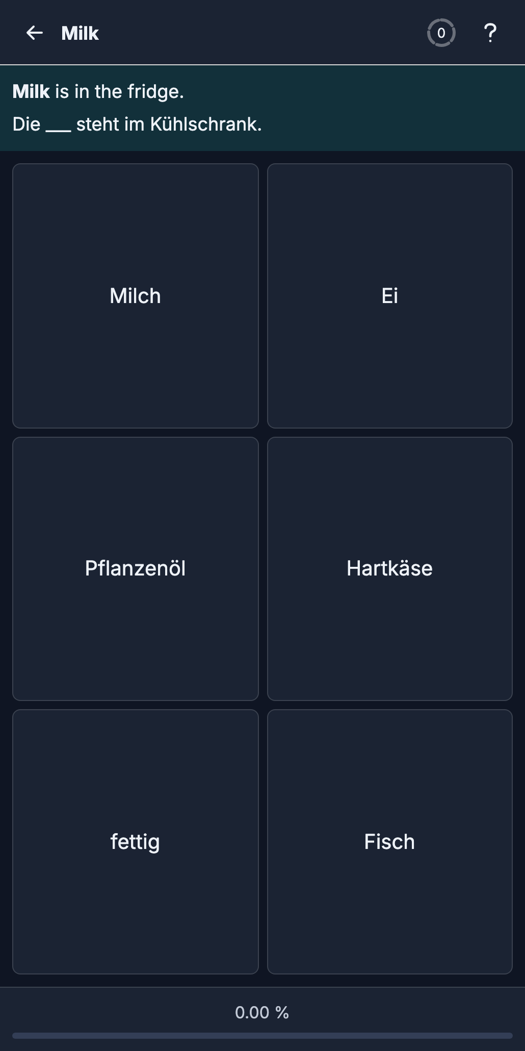 German exercise with a masked sentence and answer choices