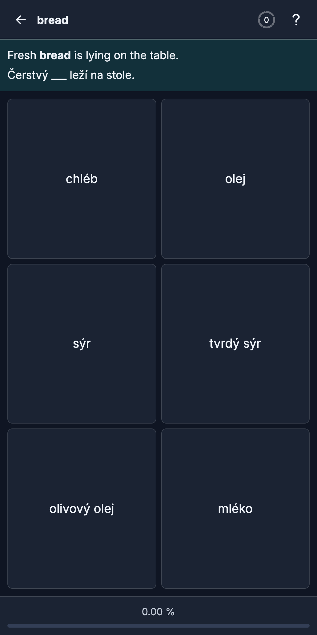 Czech exercise with a masked sentence and answer choices