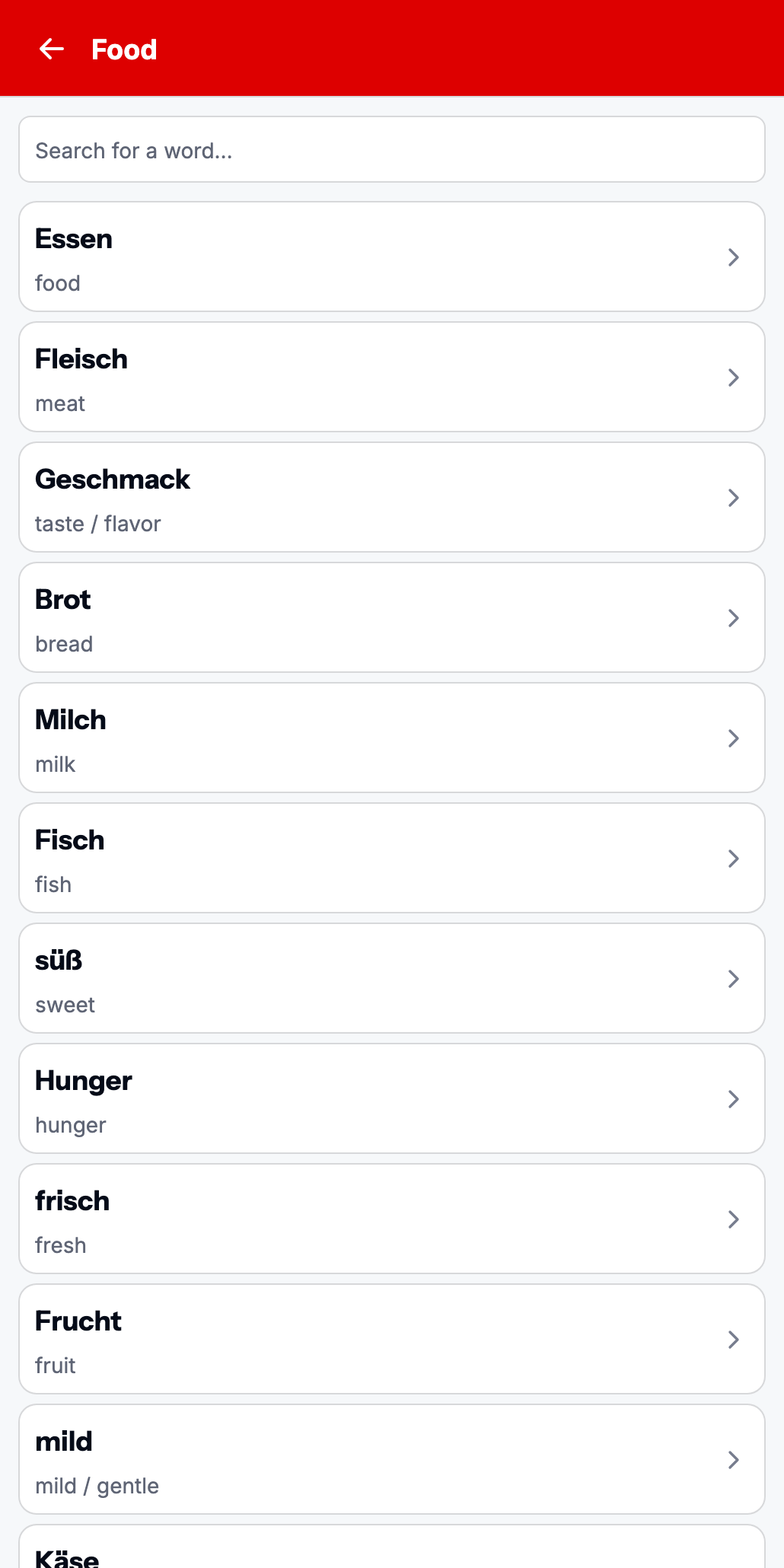List of German words with translations