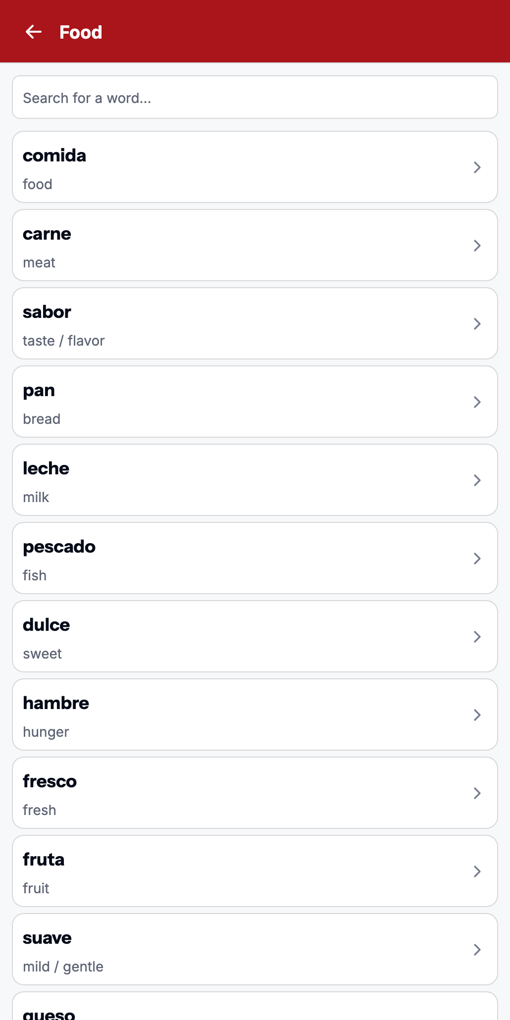 List of Spanish words with translations
