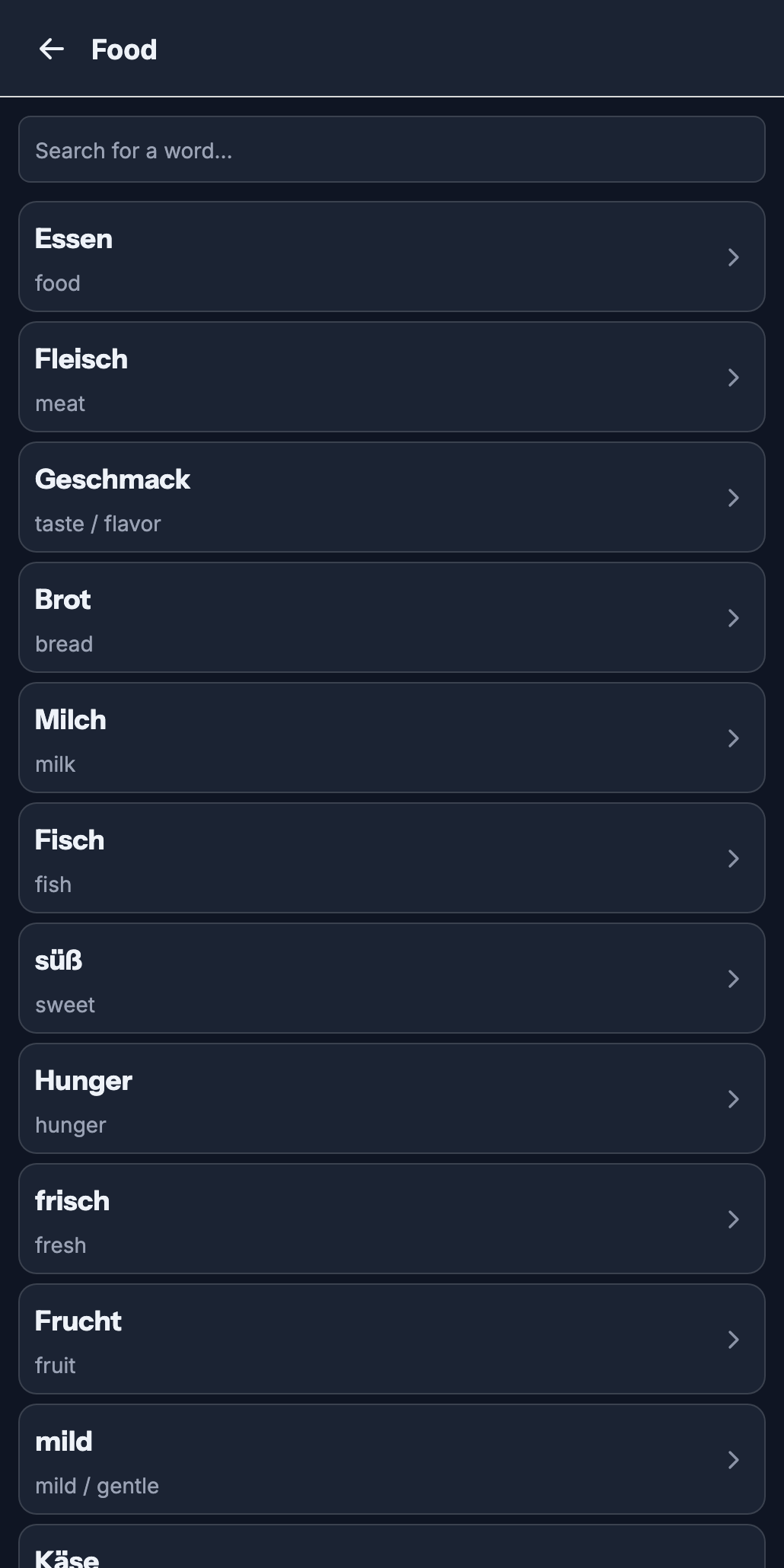 List of German words with translations