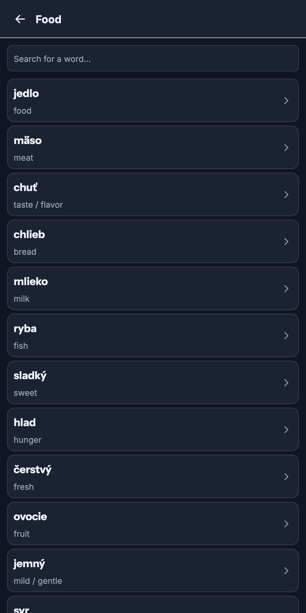 List of Slovak words with translations